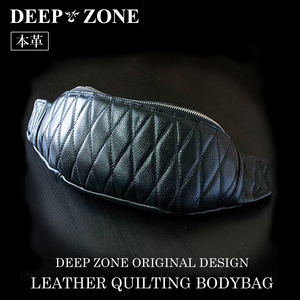  original leather ( cow leather ) body bag leather quilting diagonal .. one shoulder bag Biker BIKER BAG ( black ) * new goods * free shipping *