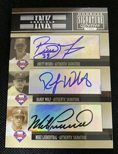 MLB 2005 DONRUSS SIGNATURE BRETT MYERS/RANDY WOLF/MIKE LIEBERTHAL TRIPLE SIGNATURE CARD #IS-45 トリプル直筆サインカード