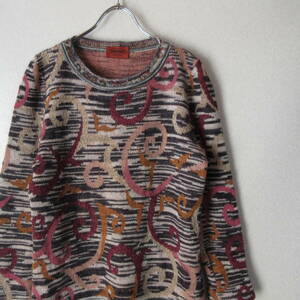 0MISSONI Missoni * knitted sweater total pattern multicolor Italy made * lady's M size corresponding 