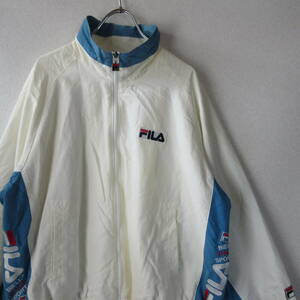 ○90s FILA フィラ◆ウォームアップジャケット ナイロンジャケット ヴィンテージ◆ユニセックス ホワイト/ブルー Mサイズ