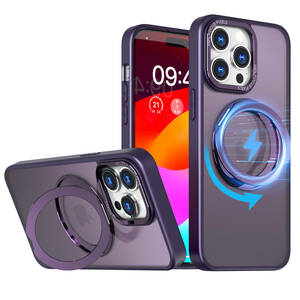 おまけ ガラス付き 紫 パープル iPhone 14 13 12 Pro Max plus ケース MagSafe 隠し収納 360度 スタンド アイフォン プロ マックス プラス