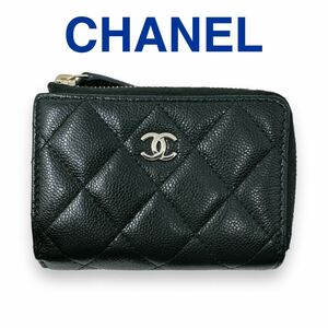 シャネル 3つ折り財布 AP3177 マトラッセ キャビアスキン ブラック CHANEL L字ファスナー クラシック 黒