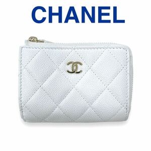 シャネル 3つ折り財布 AP3177 タイムレスクラシック キャビアスキン レザー 白 ホワイト ゴールド CHANEL マトラッセ レディース ブランド