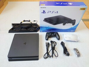 ■SONY PlayStation4 PS4 CUH-2200A 500GB ジェット・ブラック 外箱 取説 電源ケーブル モニターケーブル 初期化済み 動作確認済み 中古