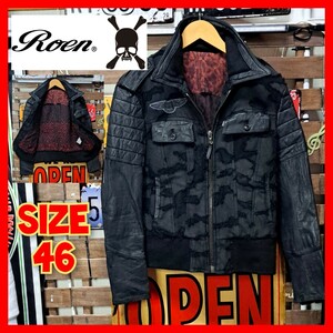 Roen Loen Loen кожа Sleevers Jacket Jacket Stadium Patch 46 м камуфляж черная подлинная кожа