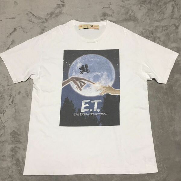 E.T. ＴシャツNANO Universe 映画 半袖Tシャツ ホワイト プリント メンズ Ｌ〜LLサイズ 古着