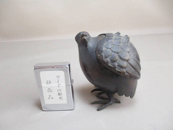 E176*金属工芸品* 無銘 うずら 香炉1点 /古物ヴィンテージ /レトロ和置物【送料込】