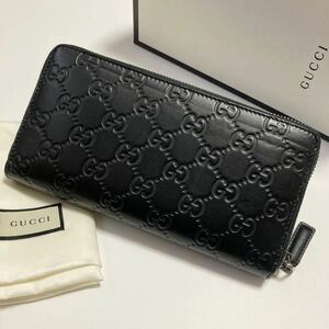 ★GUCCI グッチ シマ ラウンドファスナー 長財布 ブラック メンズ 中古美品【鑑定済み 本物保証】