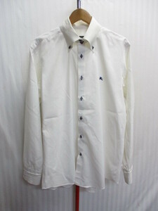 バーバリーブラックレーベル　白シャツ　メンズ３　ストレッチ入りシャツ　長袖ボタンダウンシャツ　ドレスシャツ　ホワイトシャツ　03192