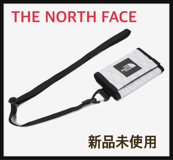 THE NORTH FACE ミニウォレット 白 三つ折り財布 カード入れ ストラップ カラビナ 旅行 キャンプ フェス スポーツ