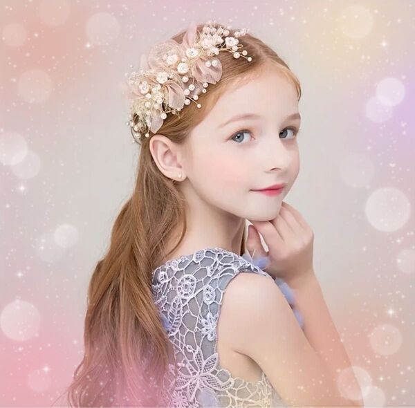 新品 未使用 ヘアアクセサリー ヘッドバンド 髪飾り パール フラワー 女の子 キッズ 人気 花 かわいい 発表会 およばれ 式典