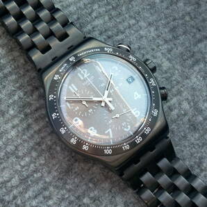極美品 スウォッチ swatch IRONY フルメタルPVDガンメタル タキメーターレーシングクロノグラフ腕時計の画像8