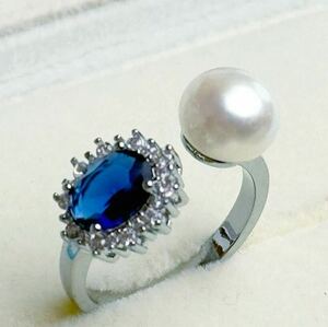 綺麗！本真珠×タンザナイト天然パール指輪k18仕上げ