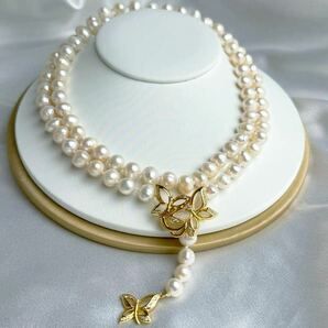 綺麗！本真珠ネックレス8mm 85cm necklace pearl jewelry 蝶々 母貝の画像1