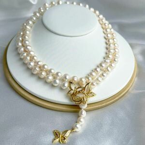綺麗！本真珠ネックレス8mm 85cm necklace pearl jewelry 蝶々　母貝