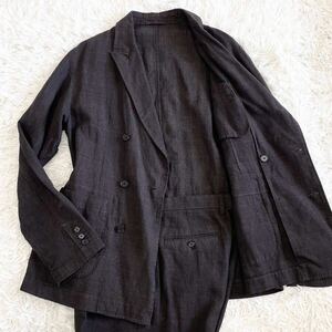 1円〜 District UNITED ARROWS ディストリクト ユナイテッドアローズ リネン ウール サマースーツ セットアップ ブラウン グレンチェック L