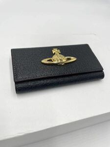 【極美品】◆Vivienne Westwood ◆ ヴィヴィアンウエストウッド　キーケース 牛革 レザー 4連 オーブ ロゴ キーリング付き 黒 ブラック 