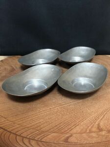 【唐物 古錫】茶托 4枚・『劉洪大造』定款・煎茶道具