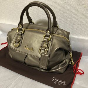 7980円から値下げ！良品★COACH コーチ レザーハンドバッグ メタリックゴールドブラウン 本革