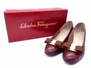 Salvatore Ferragamo フェラガモ ヴァラリボン リザード型押しレザー パンプス サイズ61/2 (約24.0cm) 靴 シューズ ブラウン系 DD2747