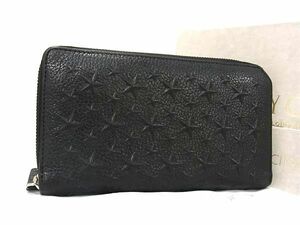 1円 ■美品■ JIMMY CHOO ジミーチュウ カーナビー レザー スタースタッズ ラウンドファスナー 長財布 ウォレット ブラック系 BJ0945