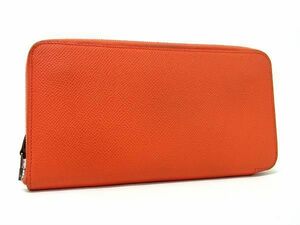 1円 ■美品■ HERMES エルメス アザップロングシルクイン ヴォーエプソン ラウンドファスナー 長財布 ウォレット A刻印 オレンジ系 AW3265