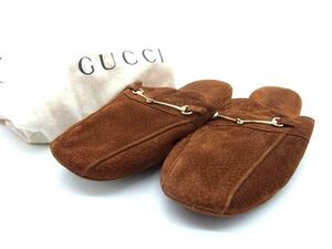 1円 ■極美品■ GUCCI グッチ ホースビット スエード 表記サイズ 37 (約24cm) 靴 スリッパ ルームシューズ レディース ブラウン系 BF5321