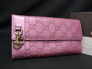 1円 GUCCI グッチ 274430 ハートビット グッチシマ GG柄 レザー 二つ折り 長財布 ウォレット 小銭入れ メタリック ピンク系 AV6886