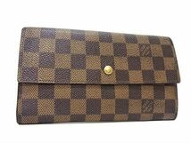 1円 LOUIS VUITTON ルイヴィトン N61215 ダミエ ポルトトレゾール インターナショナル 三つ折り 長財布 ウォレット ブラウン系 AV9894_画像1