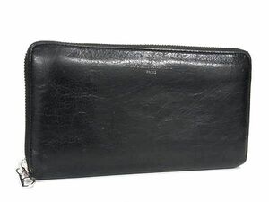 1円 BALENCIAGA バレンシアガ 519641 レザー ラウンドファスナー 長財布 ウォレット メンズ ブラック系 AV9700