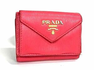 1円 PRADA プラダ レザー 三つ折り 財布 ウォレット 小銭入れ 札入れ レディース ピンク系 AX4659