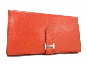 1円 ■美品■ HERMES エルメス ベアン 2PLIS ヴォーエプソン 長財布 ウォレット 札入れ 小銭入れ □J刻印 2006年 オレンジ系 AZ0770