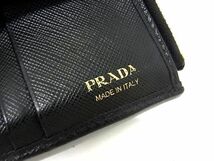 1円 ■美品■ PRADA プラダ 1ML023 サフィアーノレザー 二つ折り 財布 ウォレット 札入れ 小銭入れ カード入れ ブラック系 BJ0819_画像6