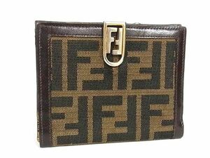 1円 FENDI フェンディ ヴィンテージ ズッカ柄 キャンバス 二つ折り 財布 ウォレット 小銭入れ 札入れ ブラウン系 AW3140