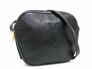 1円 ■美品■ YVESSAINTLAURENT イヴサンローラン ヴィンテージ レザー クロスボディ ショルダーバッグ 斜め掛けかばん ブラック系 FA0320