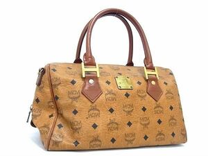 1円 ■美品■ MCM エムシーエム ヴィセトス モノグラム レザー ボストン ハンドバッグ レディース メンズ ライトブラウン系 CD1586