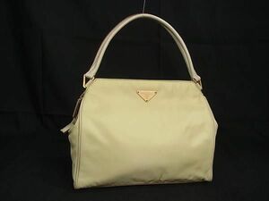 1円 ■美品■ PRADA プラダ テスートナイロン×レザー トートバッグ ハンドバッグ レディース クリーム系 AW3431