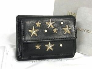 1円 JIMMY CHOO　ジミーチュウ ネモ スタースタッズ レザー パール 三つ折り 財布 ウォレット レディース ブラック系 AV9302