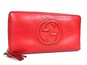 1円 GUCCI グッチ 308004 1147 インターロッキングG レザー ラウンドファスナー 長財布 ウォレット レディース レッド系 AX4662