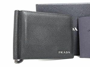 1円 ■美品■ PRADA プラダ 2MN077 レザー 二つ折り 財布 ウォレット カード入れ メンズ ブラック系 AY1051