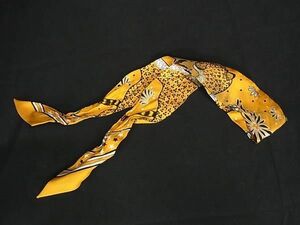 1円 HERMES エルメス LES LEOPARDS 【レオパード】 シルク100% アニマル ツイリー リボンスカーフ マスタードイエロー系 AS7649