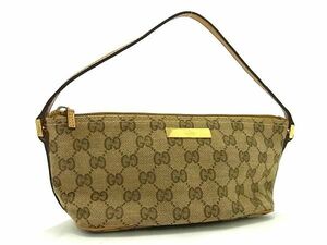 1円 ■美品■ GUCCI グッチ 039 1103 3903 GGキャンバス ワンハンドル ハンドバッグ ミニバッグ ポーチ マルチケース ブラウン系 BH1797