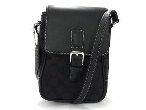 1円 ■美品■ COACH コーチ 6098 シグネチャー キャンバス×レザー ショルダーバッグ レディース ブラック系 FA0042