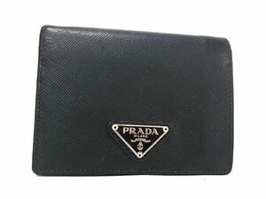 1円 ■美品■ PRADA プラダ サフィアーノレザー 二つ折り 財布 ウォレット メンズ レディース ブラック系 AV8539