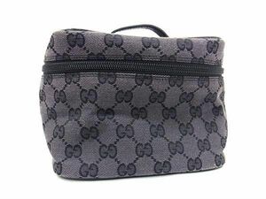 1円 GUCCI グッチ 039 0951 001993 GG柄 GGキャンバス×レザー ハンドバッグ バニティバッグ メイクポーチ マルチケース グレー系 AW3440