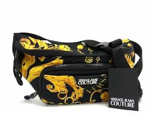 1円■極美品■ VERSACE JEANS COUTURE ヴェルサーチ ジーンズ クチュール ポリエステル ウエストバッグ ウエストポーチ ブラック系 BF6233