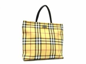 1円 BURBERRY バーバリー ノバチェック PVC×レザー トートバッグ ハンドバッグ レディース ベージュ系×ダークブラウン系 BF6239