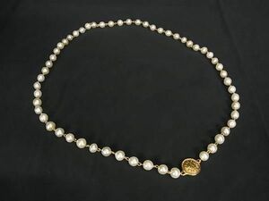 1円 ■美品■ CHANEL シャネル パール ロング ネックレス レディース アイボリー系×ゴールド系 AZ0822