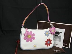 1円 ■新品■未使用■ COACH 6754 コーチ キャンバス×レザー フラワー 花 ハンドバッグ アクセサリーポーチ オフホワイト系 DA8081