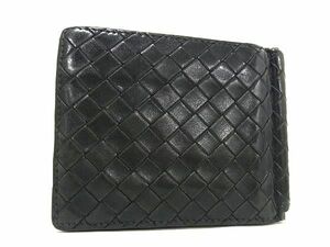 1円 BOTTEGA VENETA ボッテガヴェネタ イントレチャート レザー 二つ折り 財布 ウォレット マネークリップ 札ばさみ ブラック系 AV8145